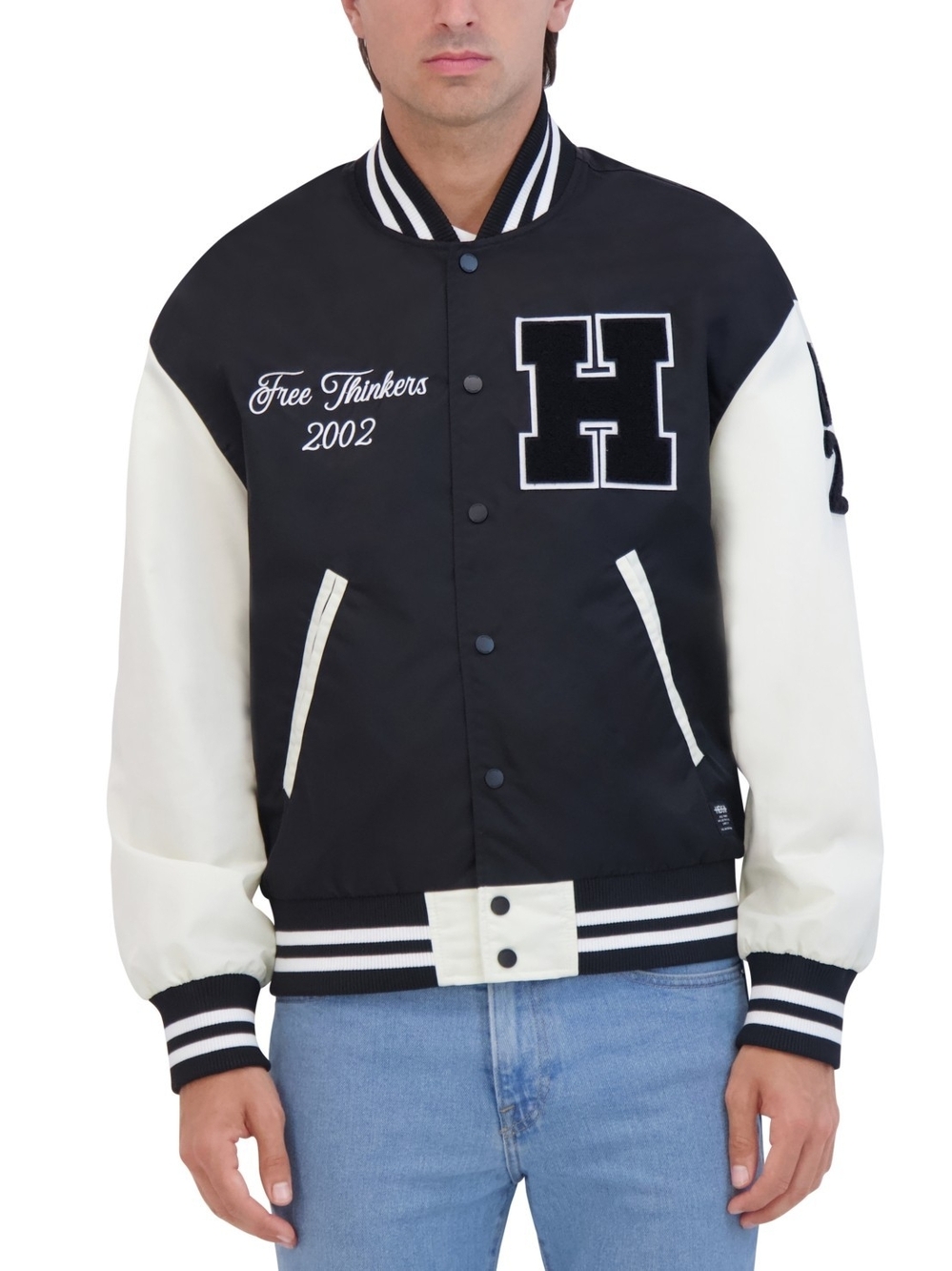 Hudson Jeans Men's Logo Varsity Nylon Jacket - Black - Size L